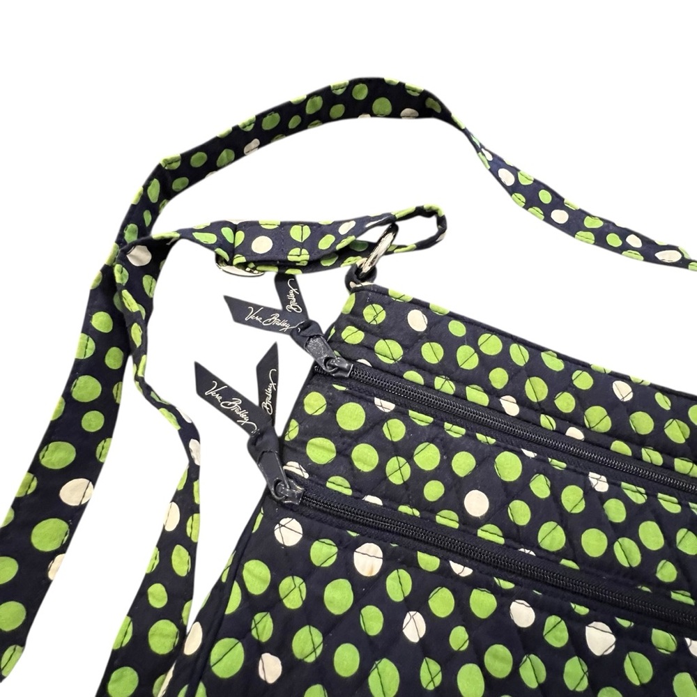 Vera Bradley Lucky Dots Hipster Quilted Crossover Purse 3 Zipper Navy Green - Picture 3 of 16